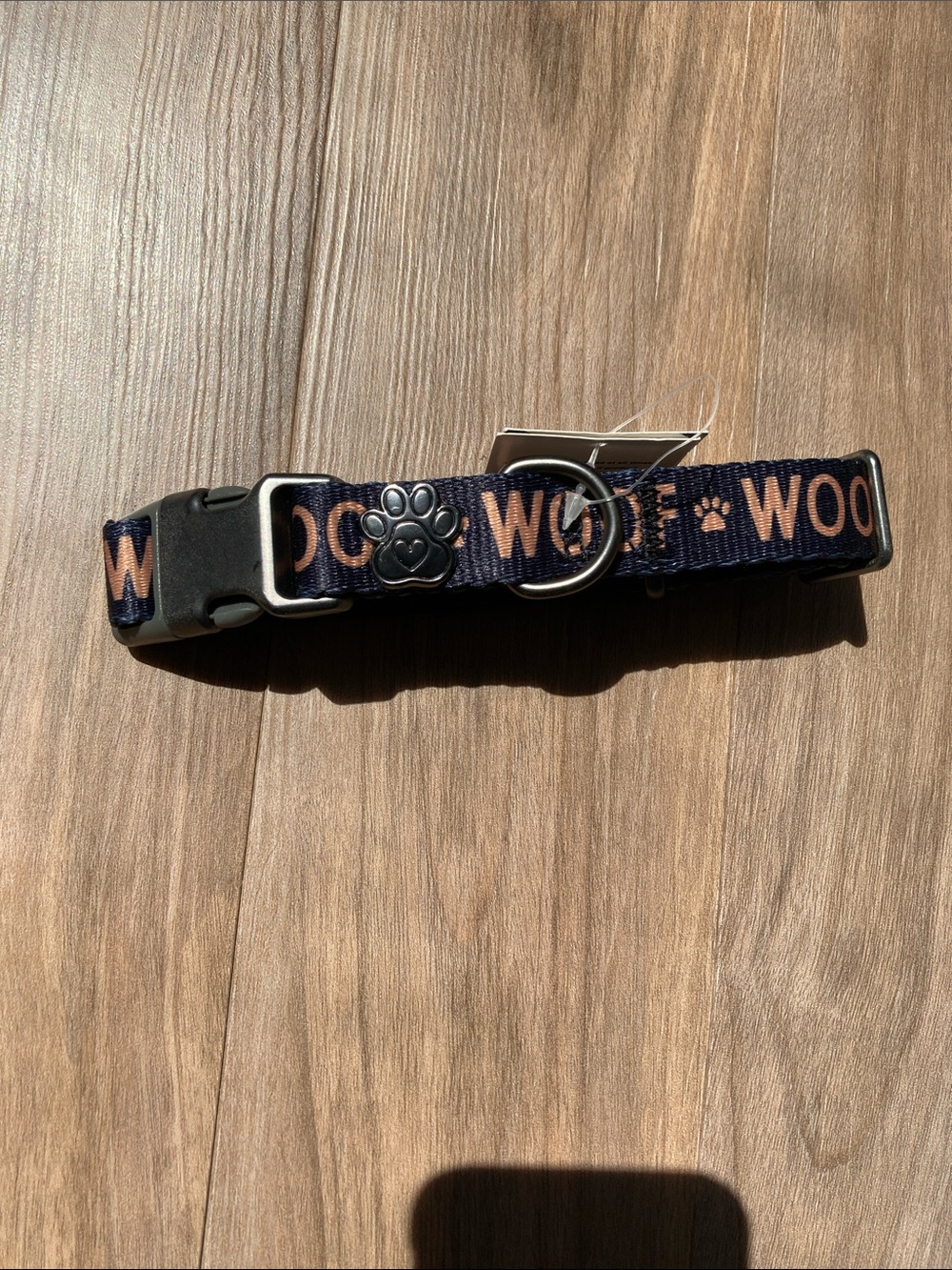 Dog collar woof printed collar with metal paw print & heart embellished accent - Picture 1 of 13